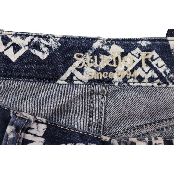 STUDIO F Printed Navy Blue & White Aztec Print Skinny Jeans 8 - Picture 8 of 8